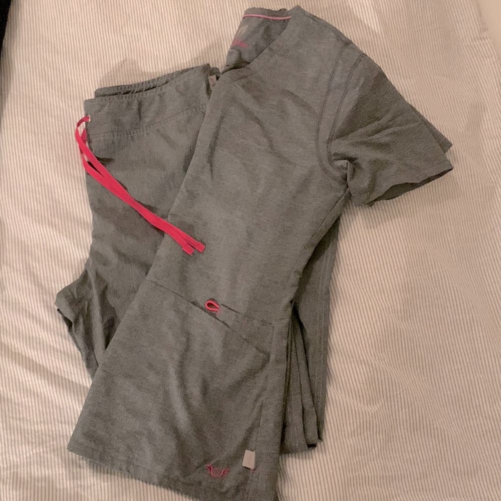 Smitten scrubs pink and gray